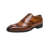 Scarpe da uomo formali in pelle con lacci e tacco a blocco classico, con aumento 'altezza, for ufficio, matrimoni e occasioni speciali.(Brown,44 EU)