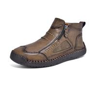 Scarpe da uomo High Top Loafers Shoes,Handmade in Leather Waterproof Non-Slip Orthopaedic Ankle Boots Side Zipper Hiking Orthopedic Fleece Slip-On Footwear for Outdoor Walking, cachi, 45 EU