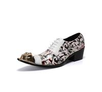 Scarpe da uomo in metallo a punta in vera pelle slip-on scarpe da sera formale Oxfords Business Derby, bianco, 45 EU