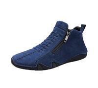 Scarpe da uomo in pelle alta top a piedi nudi, suola piatta, scarpe sportive con chiusura lampo, scarpe da uomo alla moda, scarpe da uomo, stivaletti comodi, mocassini antiscivolo, Blu, 43 EU