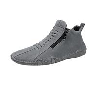 Scarpe da uomo in pelle alta top a piedi nudi, suola piatta, scarpe sportive con chiusura lampo, scarpe da uomo alla moda, scarpe da uomo, stivaletti comodi, mocassini antiscivolo, grigio., 44 EU