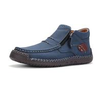 Scarpe da uomo in pelle casual alla caviglia, stivali Chukka fatti a mano con cerniera laterale Mid top slip on mocassini alla moda leggeri per camminare guida stivali alti, Blu, 42.5 EU