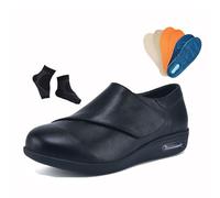 Scarpe da Uomo in Pelle Comode E Regolabili per Diabetici con Piedi Gonfi E Edema, Scarpe Estive Casual Traspiranti Ortopediche Antiscivolo per Fascite Plantare, Piedi Gonfi, Diabete(Black,42 EU)