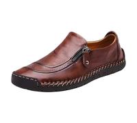 Scarpe da uomo in pelle, eleganti, con chiusura lampo, comode, ortopediche, Oxford, suola morbida, per il tempo libero, leggere, traspiranti, marrone, 41 EU