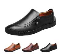 Scarpe da uomo in pelle, eleganti, con chiusura lampo, comode, ortopediche, Oxford, suola morbida, per il tempo libero, leggere, traspiranti, Nero , 43 EU