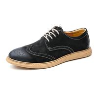 Scarpe da uomo in pelle Oxford, stile retrò, con punta ad ala, punta rotonda, tacco basso, con lacci, per abbigliamento formale e casual, comode ed eleganti, Nero , 41 1/3 EU