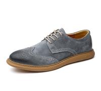 Scarpe da uomo in pelle Oxford, stile retrò, con punta ad ala, punta rotonda, tacco basso, con lacci, per abbigliamento formale e casual, comode ed eleganti, Grigio, 41 1/3 EU