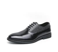 Scarpe da uomo in pelle patchwork con lacci, scarpe Oxford basse a punta, antiscivolo, leggere, morbide, da lavoro, per matrimoni, ufficio, feste, Nero , 38 2/3 EU