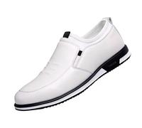 Scarpe da uomo in pelle senza lacci, mocassini senza lacci, punta tonda, scarpe da ginnastica piatte vintage, antiscivolo, casual, basse, per eventi aziendali casual, bianco, 40 2/3 EU