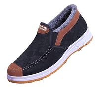 Scarpe da uomo, invernali, da uomo, impermeabili, foderate, senza lacci, per l'inverno, per il tempo libero, Nero , 41 EU