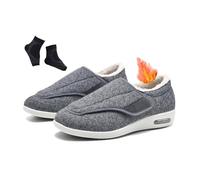 Scarpe da Uomo Larghe per Diabetici Anziani, Scarpe Invernali da Uomo Comode Calde Morbide Regolabili E Antiscivolo per Diabetici, Ortopediche Facili Chiudere Che Allargano E Allargano(Gray,44 EU)
