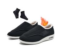 Scarpe da Uomo Larghe per Diabetici Anziani, Scarpe Invernali da Uomo Comode Calde Morbide Regolabili E Antiscivolo per Diabetici, Ortopediche Facili Chiudere Che Allargano E Allargano(Black,49 EU)
