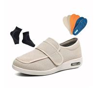 Scarpe da Uomo per Diabetici, Scarpe da Uomo Estive Larghe Traspiranti Regolabili per Diabetici con Piedi Gonfi, Ortesi Casual Camminare Fascite Plantare, Edema, Piedi Gonfi, Pollice(Beige,45 EU)