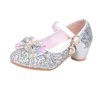 Scarpe Danza Ragazze Scarpe con Tacco Bambina Sandali per Ragazze Scarpe Glitter Tacchi Bimba Eleganti Cerimonia Principessa Regalo Bambina Scarpe da Principessa per Ragazze (Silver, 29 Little Kids)