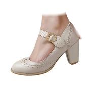 Scarpe décolleté da donna in stile retrò Brogue Chunky con tacco medio a punta con bordo in pizzo stile bavarese scarpe Oktoberfest Glam Dirndl tradizionale tedesco dichiarazione, Beige, 40 EU