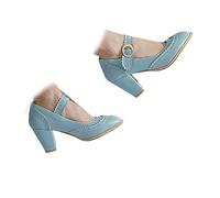 Scarpe décolleté da donna in stile retrò Brogue Chunky con tacco medio a punta con bordo in pizzo stile bavarese scarpe Oktoberfest Glam Dirndl tradizionale tedesco dichiarazione, Blu, 40 EU