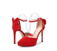Scarpe décolleté Eleganti con Plateau e Tacco Alto da Donna, Scarpe da Ufficio da Festa Classiche con Lacci e Punta a Punta,Rosso,40 EU