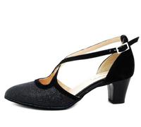 Scarpe Donna da Ballo in Pelle Camoscio e Glitter Nero, Tacco Medio Basso 5 cm, Made in Italy, EB201