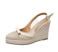 Scarpe Donna Eleganti Basse Sandali Da Trekking Scarpe da pescatore francese con tacco a zeppa 2026 Estate suola spessa Espadrillas intrecciate in Sandalo Donna Estivo Elegante con (Beige 41)