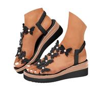 Scarpe donna estate sandali con zeppa da donna piattaforma, decorazione farfalla alla moda in strass, scarpe bohémien molto popolari tra i giovani sandali da donna estivi con zeppa, Le Noir, 40 EU