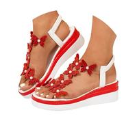 Scarpe donna estate sandali con zeppa da donna piattaforma, decorazione farfalla alla moda in strass, scarpe bohémien molto popolari tra i giovani sandali da donna estivi con zeppa, rosso, 38.5 EU
