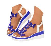 Scarpe donna estate sandali con zeppa da donna piattaforma, decorazione farfalla alla moda in strass, scarpe bohémien molto popolari tra i giovani sandali da donna estivi con zeppa, blu, 40 EU