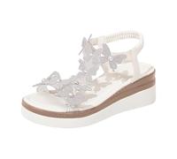 Scarpe donna estate sandali con zeppa da donna piattaforma, decorazione farfalla alla moda in strass, scarpe bohémien molto popolari tra i giovani sandali da donna estivi con zeppa, bianco, 37 EU