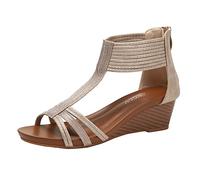 Scarpe Donna Estive Con Zeppa Neri Comodi Scarpe da Donna Sandali Con Zeppa Alla Sandali da Spiaggia Soletta Morbida in Stile Bohémien Beige Comode e Morbide (Gold 41)