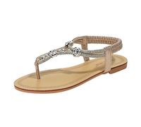 Scarpe Donna Estive Eleganti Ciabatta Estiva Sandali con perline piatte da donna Scarpe estive Comfort Sandali con cinturino elastico alla caviglia senza Ciabattine (Gold 40)