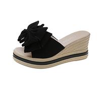 Scarpe Donna Estive Eleganti Sandali Gioiello Sandali da donna estivi alla con zeppa Tacco suola spessa con fiocco leggero e casual Scarpe Estive Sandalo Estivo Elegante (Black 39)