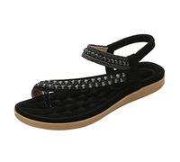 Scarpe Donna Estive Eleganti Sandali Neri Scarpe da donna Sandali piatti Estate eleganti con strass Comfort Open Toe Cinturino elastico alla Bassi Ortopedici (Black 41)