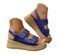 Scarpe Donna Estive Sandali da donna estivi retrò con plateau doppio, zeppa regolabile con elastico, scarpe casual, sandali versatili in vari colori. (Blue, 37)