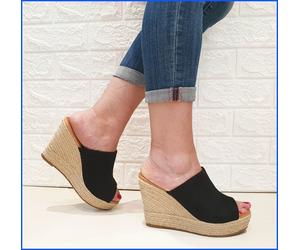 scarpe donna estive zeppe alte sandali sabot plateau espadrillas nere morbide