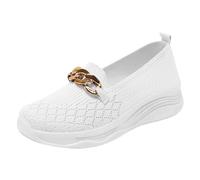 Scarpe Donna Fly Woven a Colore Solido con Tacco a Cuneo Slip-On Comode e Casual Perfette per la Stagione Estiva e Le Uscite(White, 40)