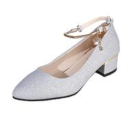 Scarpe Donna Pumps Chunky Rotondo Alla Moda Tacchi Alti Tacchi Da Lavoro Tacchi Sandali Da Donna Elegante Con Tacco Scarpe Da Danza Scarpe Da Sposa Scarpe Da Matrimonio, argento, 36 EU
