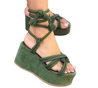 Scarpe Donna Sandali Estivi con Tacco Zeppa Traspirante Punta Aperta Cinghia Donna con Tacco Alto Moda Primavera Tacco Polmone Scarpe Donna, verde, 42 EU