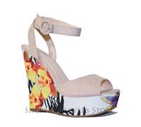 SCARPE Donna Sandali Scamosciati Zeppa Fiori Tacchi alti 13 Zatteroni COD. T88