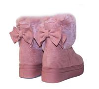 SCARPE Donna Stivaletti Fiocco Pelliccia Zeppa 8 cm Stivali Rialzo interno C18