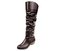 Scarpe Donna Stivali Stivaletti Tronchetto Alto Stivali Donna Slip-On Tacco Quadrato Tinta Unita Scarpe Alte al Ginocchio Punta Tonda (40,Marrone)