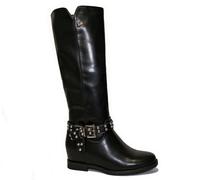 SCARPE donna STIVALI Stivaletti Zeppa Interna 6 Cm Alto Borchie Zip C88