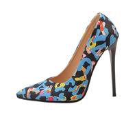 Scarpe Donna Tacchi A Spillo Alti Moda Scarpe da Sera Lucide Sexy Punta Aperta Pumps Classiche Sexy da Sposa per Occasioni Formali E Ufficio Taglie Forti,Patterned Blue,36 EU