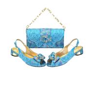 Scarpe e borse da donna Nigeria Party Shoes e borsa set per le donne cristallo peep toe pompe con borsa, blu cielo, 40.5 EU