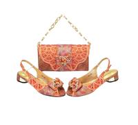 Scarpe e borse da donna Nigeria Party Shoes e borsa set per le donne cristallo peep toe pompe con borsa, Arancione, 41.5 EU