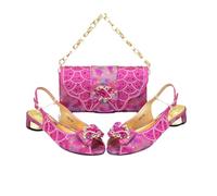 Scarpe e borse da donna Nigeria Party Shoes e borsa set per le donne cristallo peep toe pompe con borsa, Fucsia, 40.5 EU