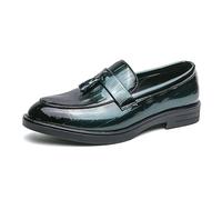 Scarpe Eleganti con Nappa di Lusso Scarpe Classiche da Uomo, Scarpe Eleganti da Lavoro Casual Slip-on Scarpe da Uomo in Pelle da Sposa con Fondo Alto(Green,42 EU)