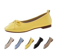 Scarpe eleganti da donna estive laccate, scarpe da balerina, piatte da donna, ballerine chiuse, con fiocco, mocassino, punta tonda, stile classico, Z1 giallo., 39 EU