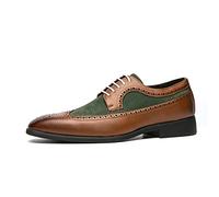 Scarpe Eleganti da Uomo Allacciate Bicolore con Punta Ad Ala Scarpe Derby Marrone E Verde Tacco Alto in Ecopelle Suola in Gomma Parte Bassa Antiscivolo Antiscivolo Business (Color : Marrone, Size :