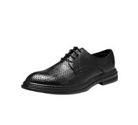 Scarpe Eleganti da Uomo Classiche Traspiranti in Pelle Verniciata Nera con Lacci, Tacco a Blocco Cavo, for Feste ed Eventi, comode Oxford Casual estive