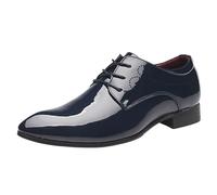 Scarpe Eleganti da Uomo con Punta a Punta, Stringate, in Pelle Verniciata Lucida, Casual, Stile Britannico Coreano, alla, for Barbiere, Parrucchiere, Formali, comode, Slip-on Mocassini(Blue,44 EU)