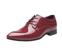 Scarpe Eleganti da Uomo con Punta a Punta, Stringate, in Pelle Verniciata Lucida, Casual, Stile Britannico Coreano, alla, for Barbiere, Parrucchiere, Formali, comode, Slip-on Mocassini(Red,45 EU)